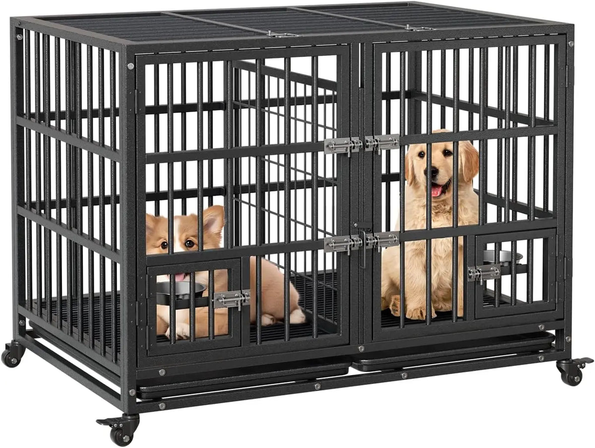 Garvee Heavy Duty Dog Crate With Lockable Wheels And Tray