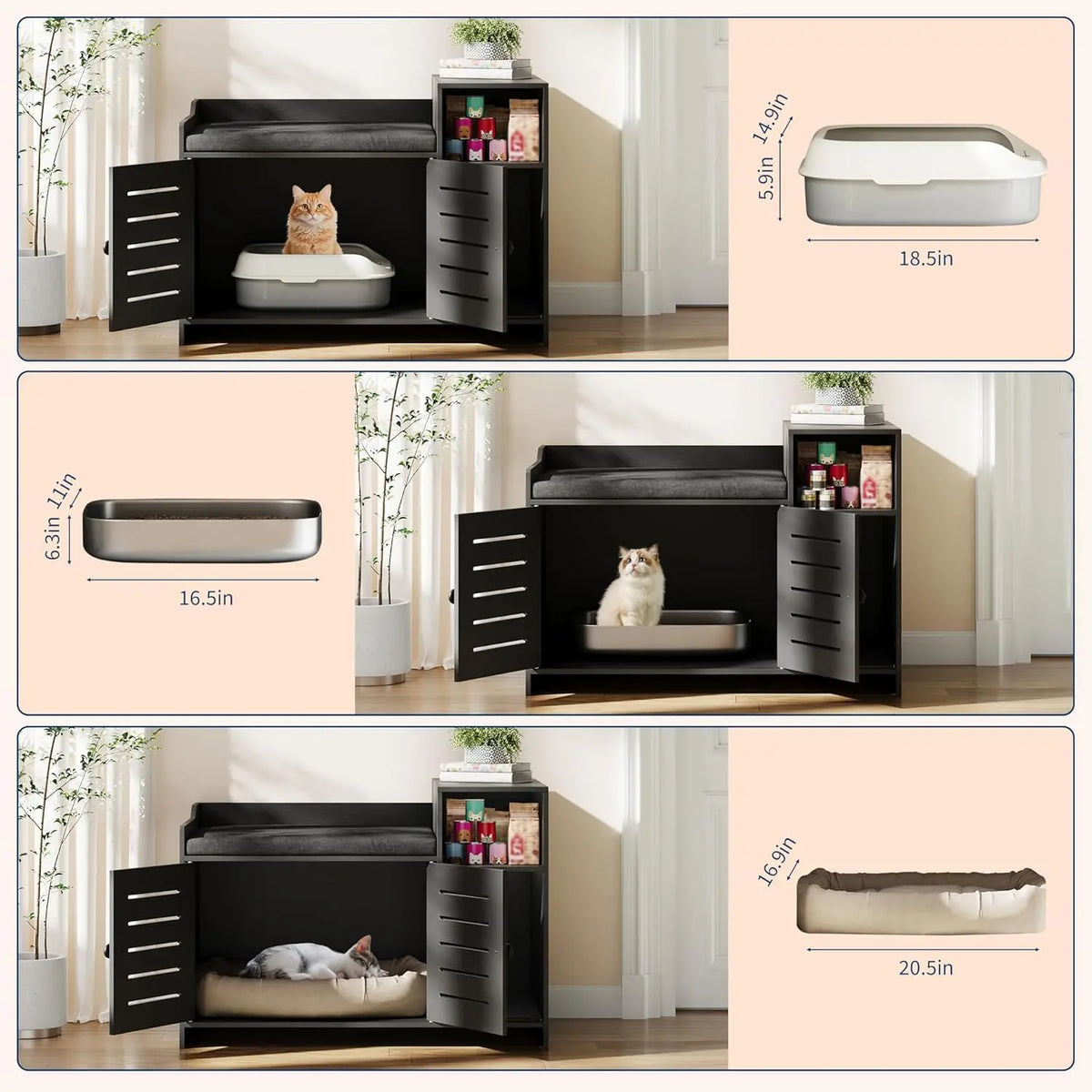 Farmhouse Cat Litter Box Enclosure With Scratch Pad Storage