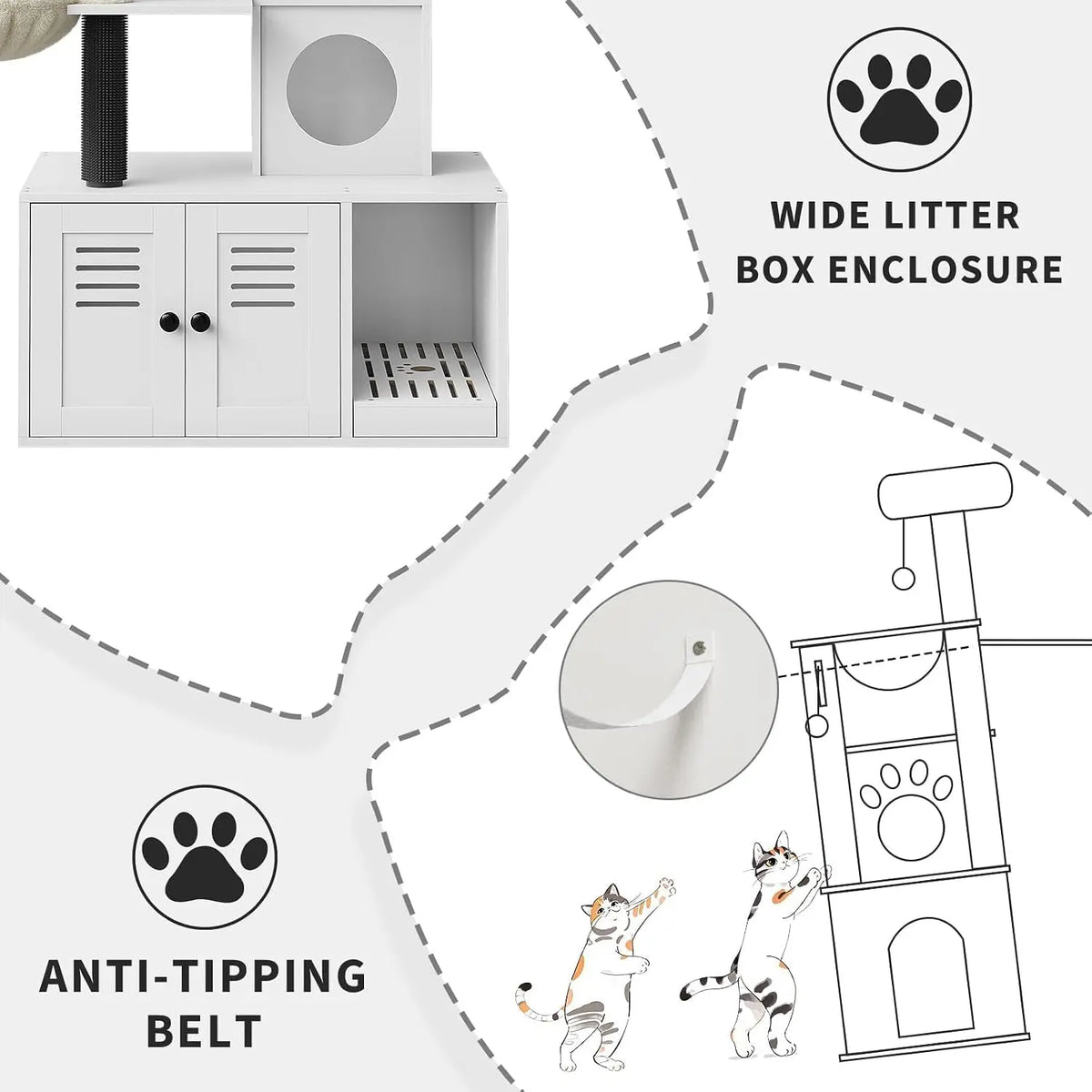 Garvee Cat Tree With Hidden Litter Cabinet, Hammock And Perches