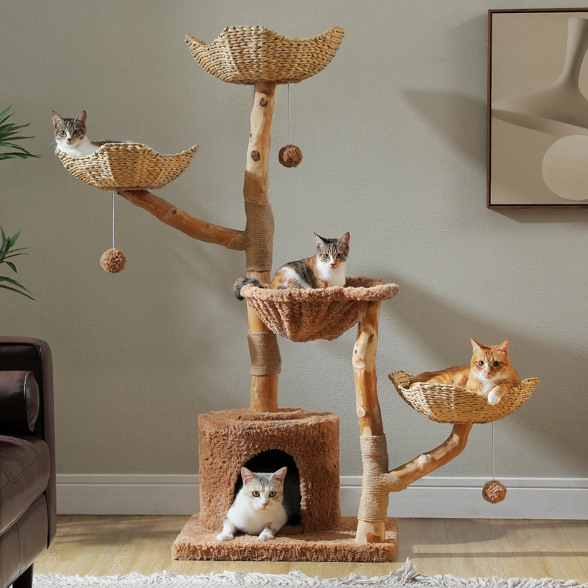 PAWZ Road Cat Tree Tower Sisal Scratching Post Wicker Bed