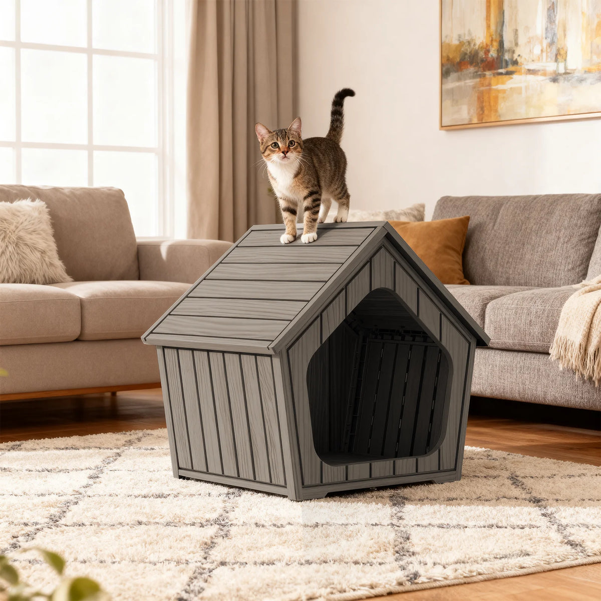 Plastic Gable Roof Pet House Waterproof Ventilated Dog Shelter