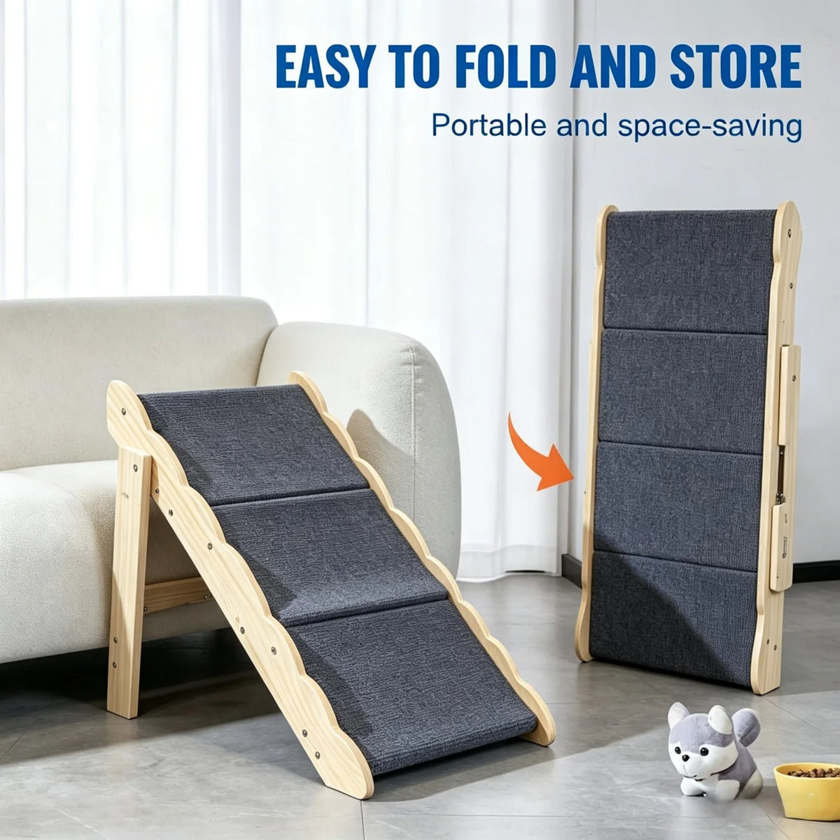 HImiss Non Slip Wooden Dog Stairs And Foldable Pet Ramp