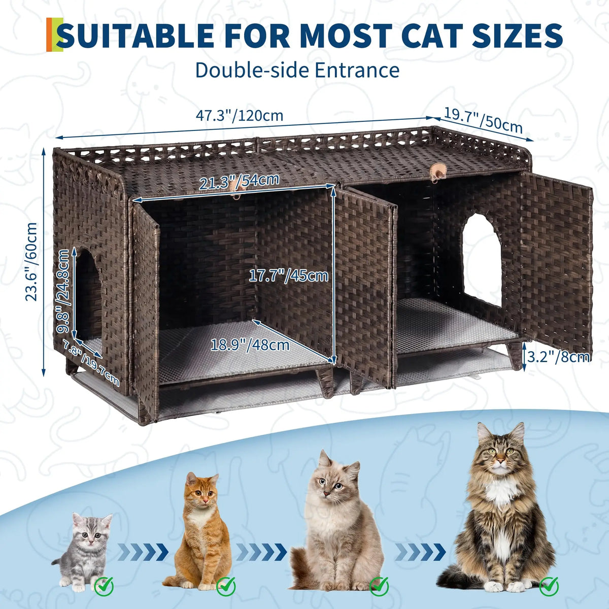 DishyKooker Rattan Hidden Litter Box Enclosure For Two Cats