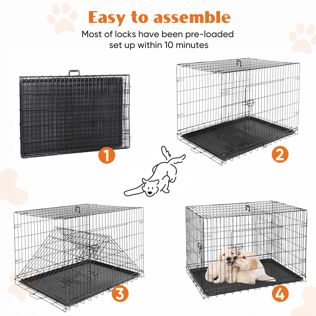 JHK Double Door Metal Wire Dog Kennel With Leakproof Tray