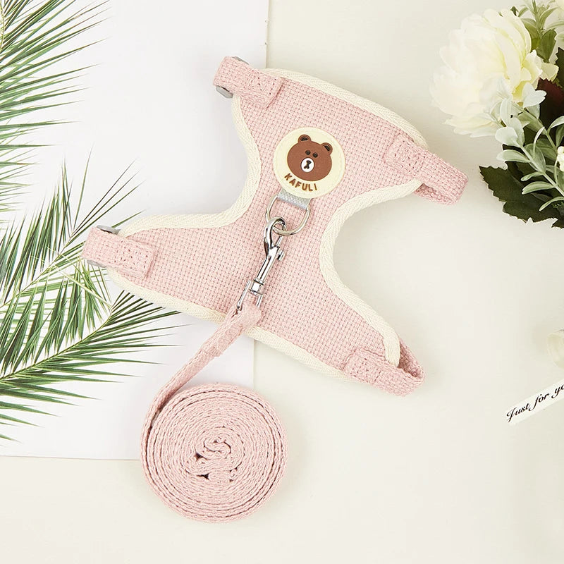 Padded Linen Rabbit Harness And Leash Set For Outdoor Walks