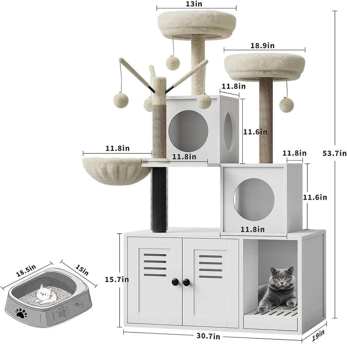 Garvee Cat Tree With Hidden Litter Cabinet, Hammock And Perches
