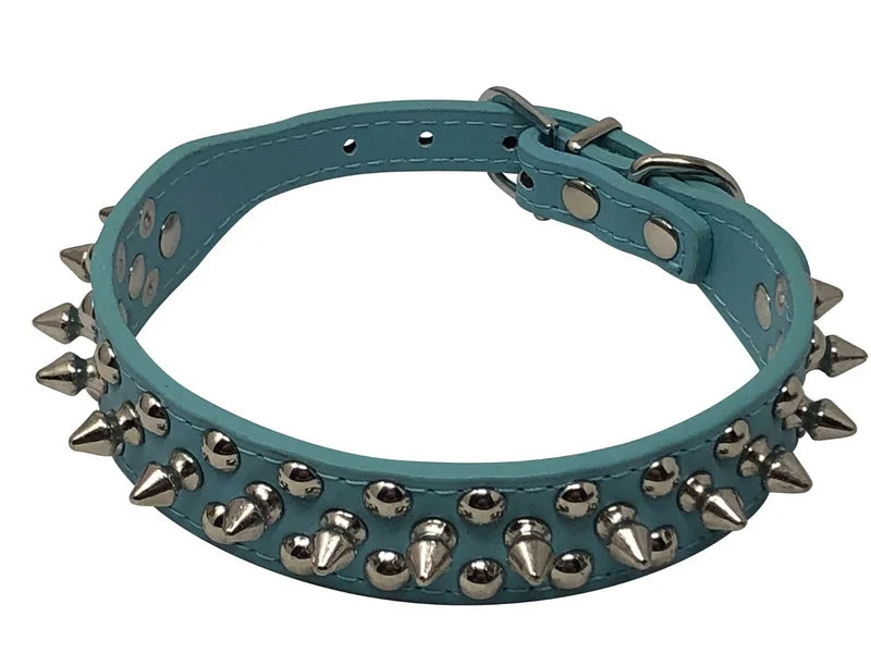 Studded Spiked Faux Leather Dog Collar With Adjustable Rivet Design