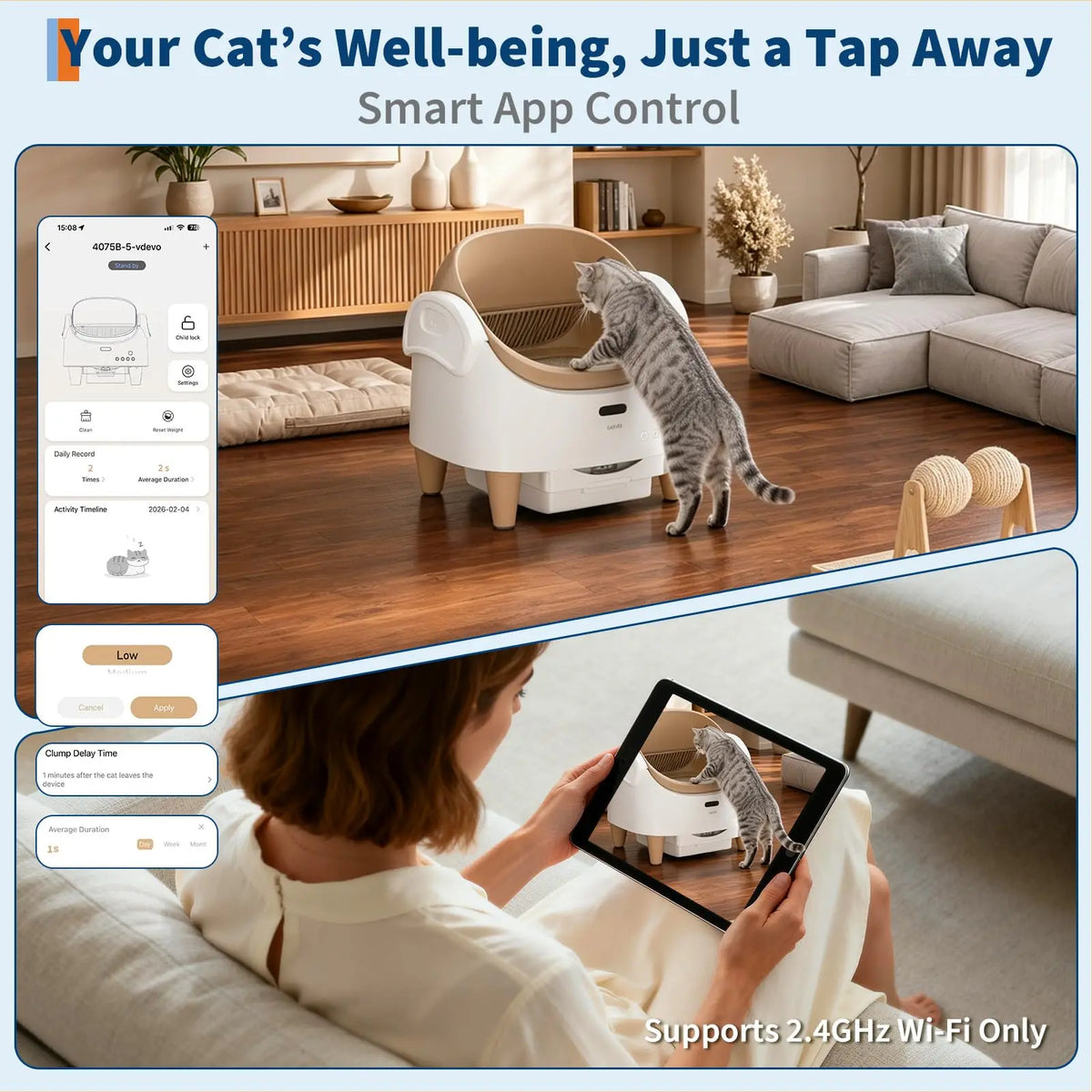 Automatic Self-Cleaning Cat Litter Box with Open-Top Safety Sensors