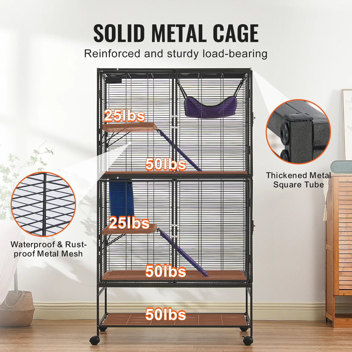 SucceBuy 4 Tier Rolling Metal Ferret Cage for Small Animals