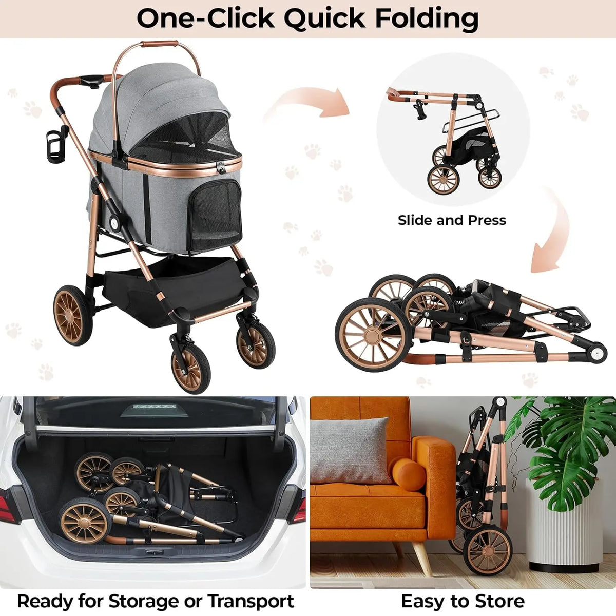 All Terrain Pet Stroller With Detachable Carrier And Folding Buggy