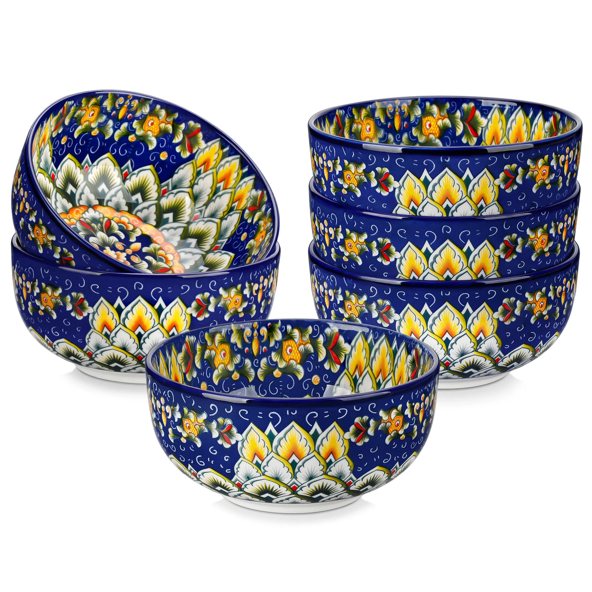 Malacasa 6 Piece Ceramic Bowl Set With Bohemian Floral Design