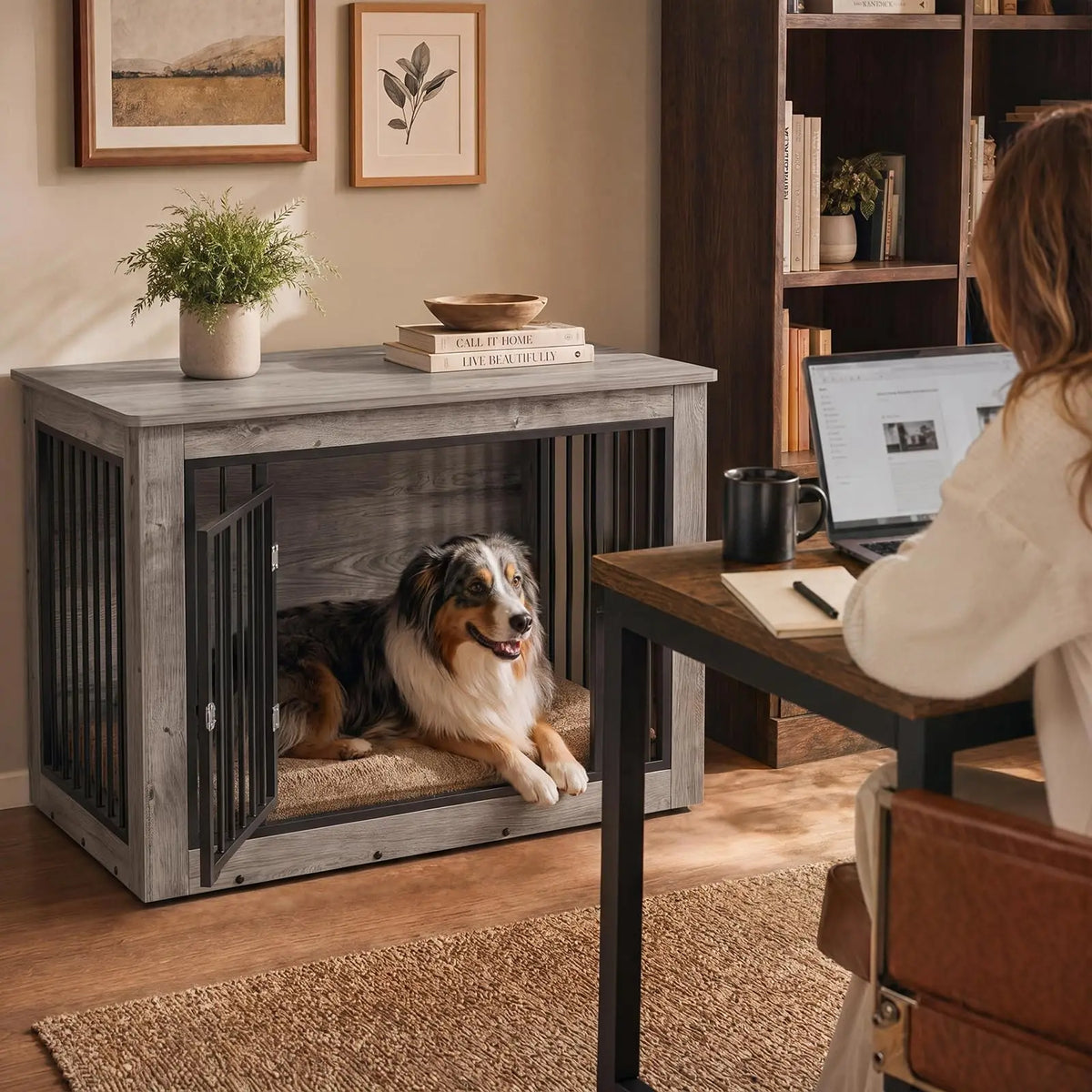 Dual Purpose Wooden Dog Crate And Stylish Side Table