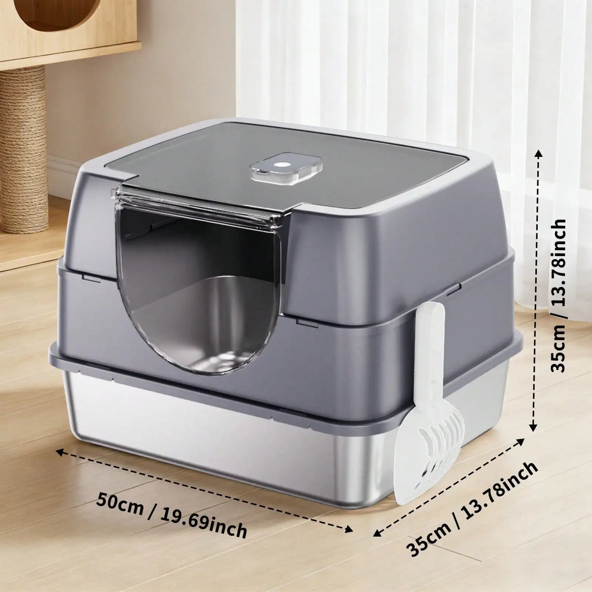Enclosed Stainless Steel Cat Litter Box With Splash Proof Lid