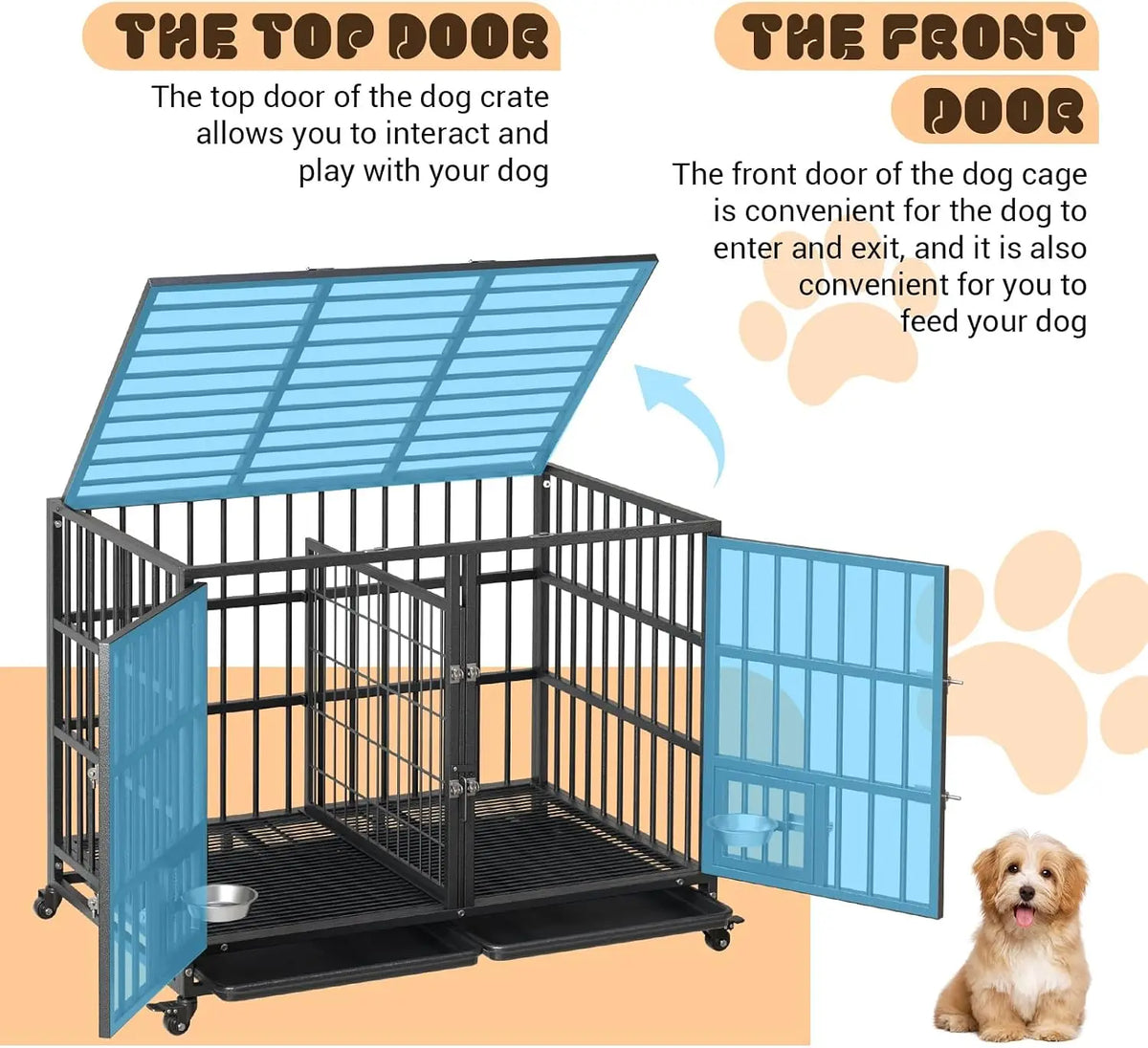 Garvee Heavy Duty Dog Crate With Lockable Wheels And Tray