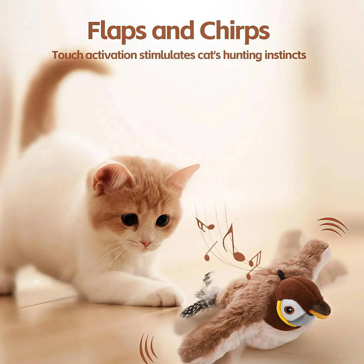 Interactive Rechargeable Chirping Flapping Bird Cat Toy With Touch Activation