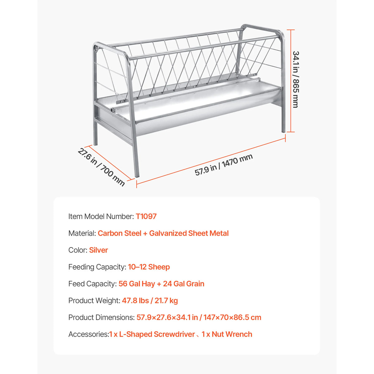 SucceBuy Galvanized Steel Livestock Hay And Grain Feeding Station