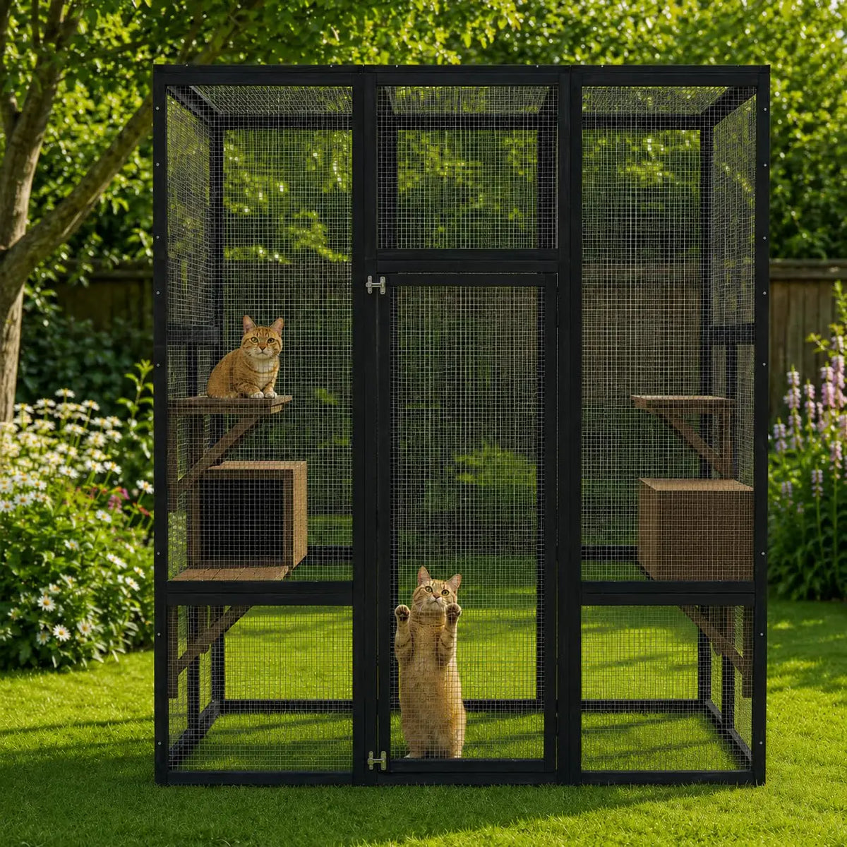 HiMISS Outdoor Wooden Cat Catio Enclosure With UV Protected Roof
