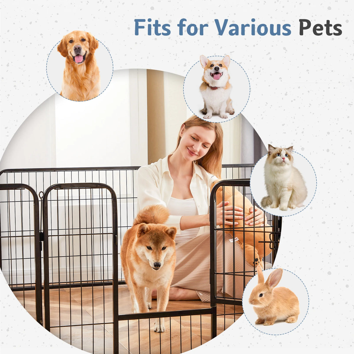 JHK Durable Foldable Metal Dog Playpen For Outdoor Use