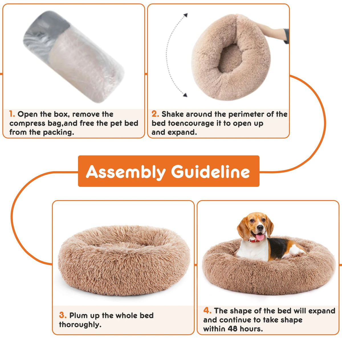 JHK Calming Round Dog Bed Featuring Washable Plush Cushion