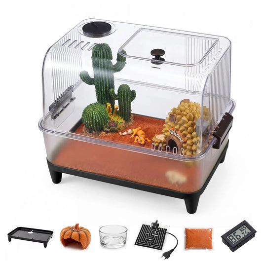 MeterMall Complete Reptile Terrarium Kit With Heating Pad And Sand