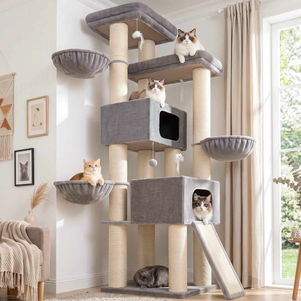 GLOBLAZER Multi Level Cat Tree With Scratching Posts And Hammocks