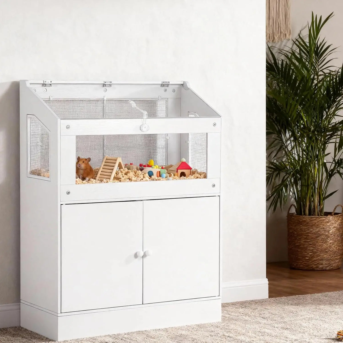 HiMiss Small Animal Cage With Storage Cabinet For Hamsters
