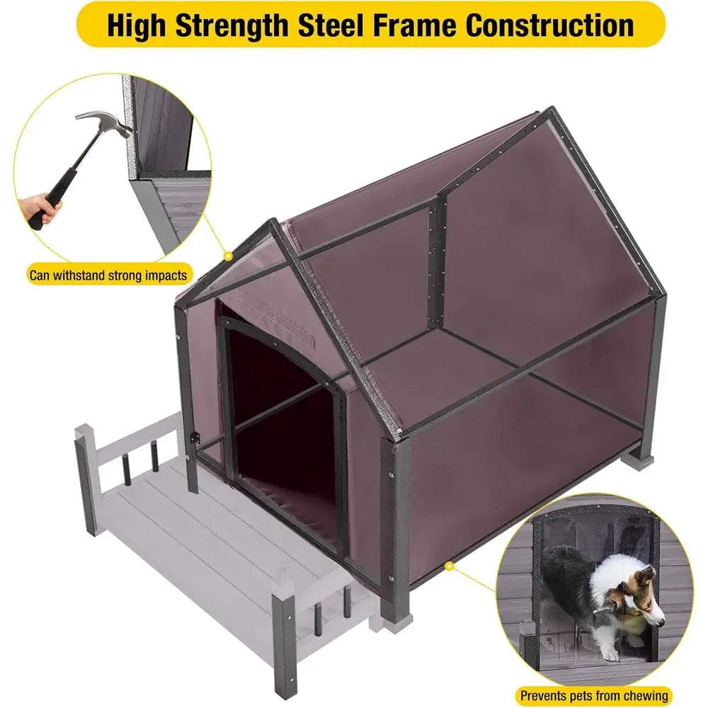 Weatherproof Insulated Dog House With Iron And Wood Frame