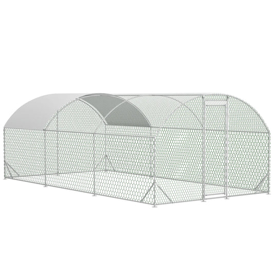 9.84x19.68x6.56 FT Dome Galvanized Steel Chicken Coop Run Large UV Waterproof Cover Walk In Poultry Pen For Chickens Ducks Rabbits Backyard Outdoor