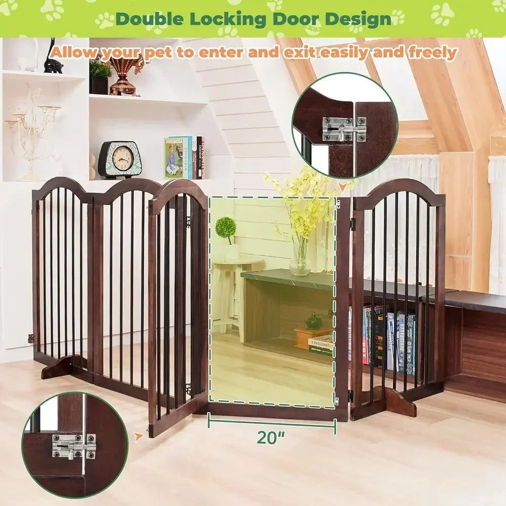 Expandable Acacia Wood Pet Gate With Door For Indoor Use