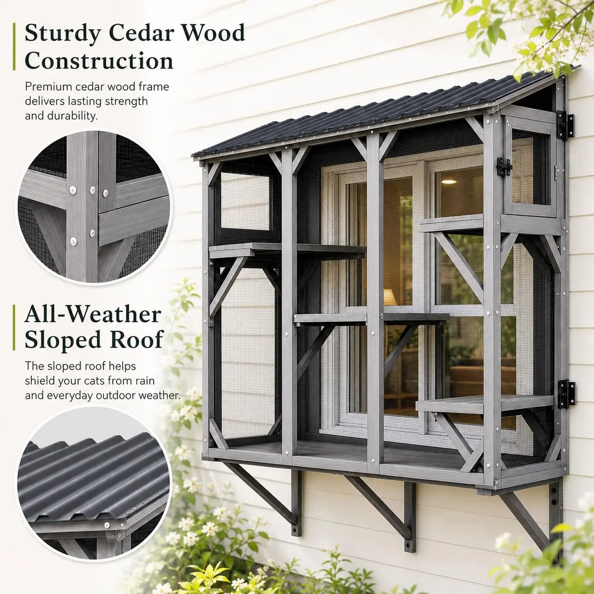 HiMISS Outdoor Catio Cat Enclosure With Weatherproof Steel Mesh