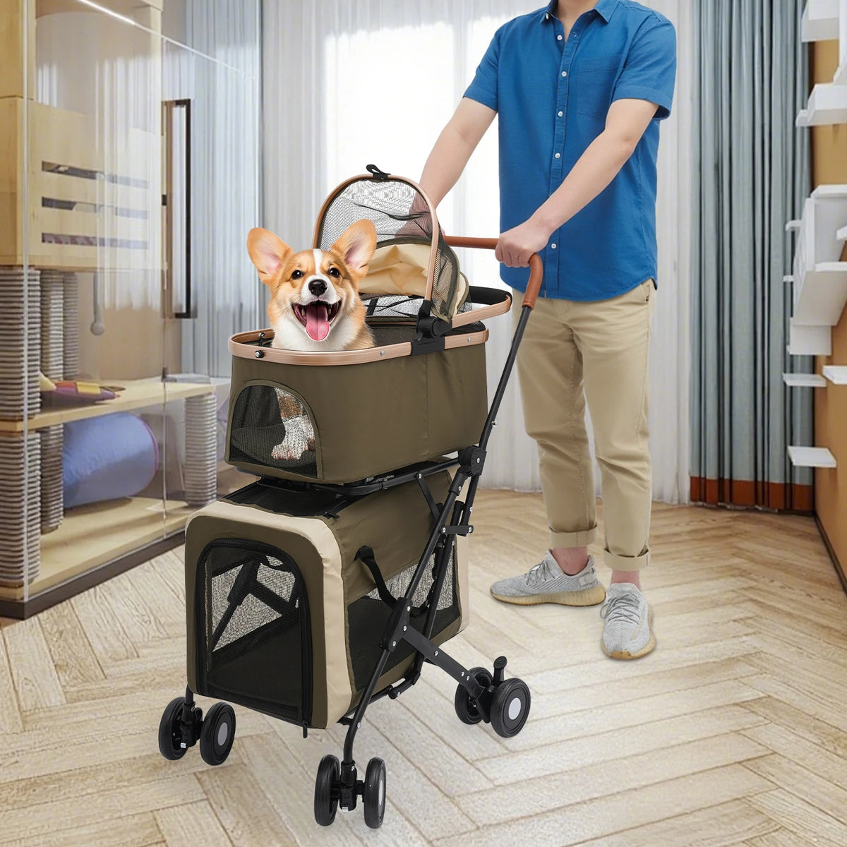 Bymaocar Foldable Pet Stroller With Safety Locks And Sunshade