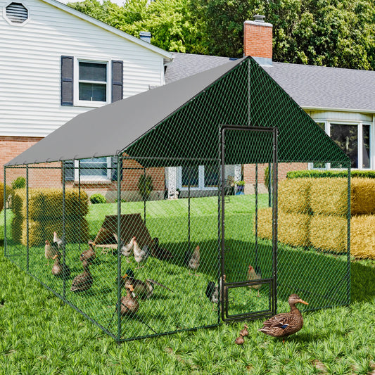 L XL XXL Upgraded Heavy Duty Metal Chicken Coop W/ Cover and Nylon Netting Pet Animal Poultry Run Hen House for Outdoor Backyard