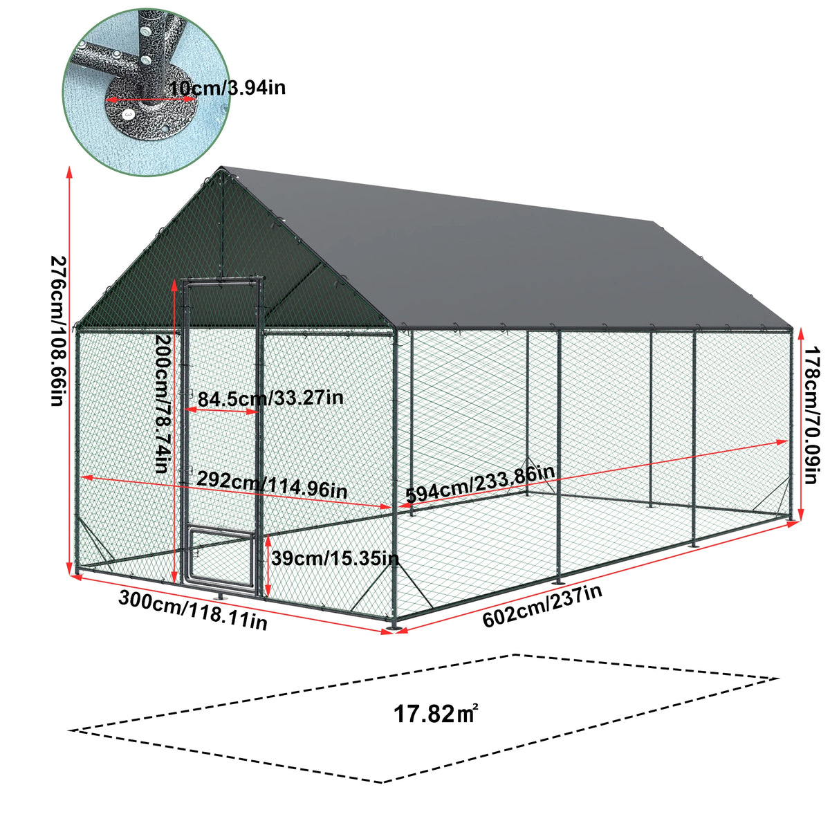 L XL XXL Upgraded Heavy Duty Metal Chicken Coop W/ Cover and Nylon Netting Pet Animal Poultry Run Hen House for Outdoor Backyard