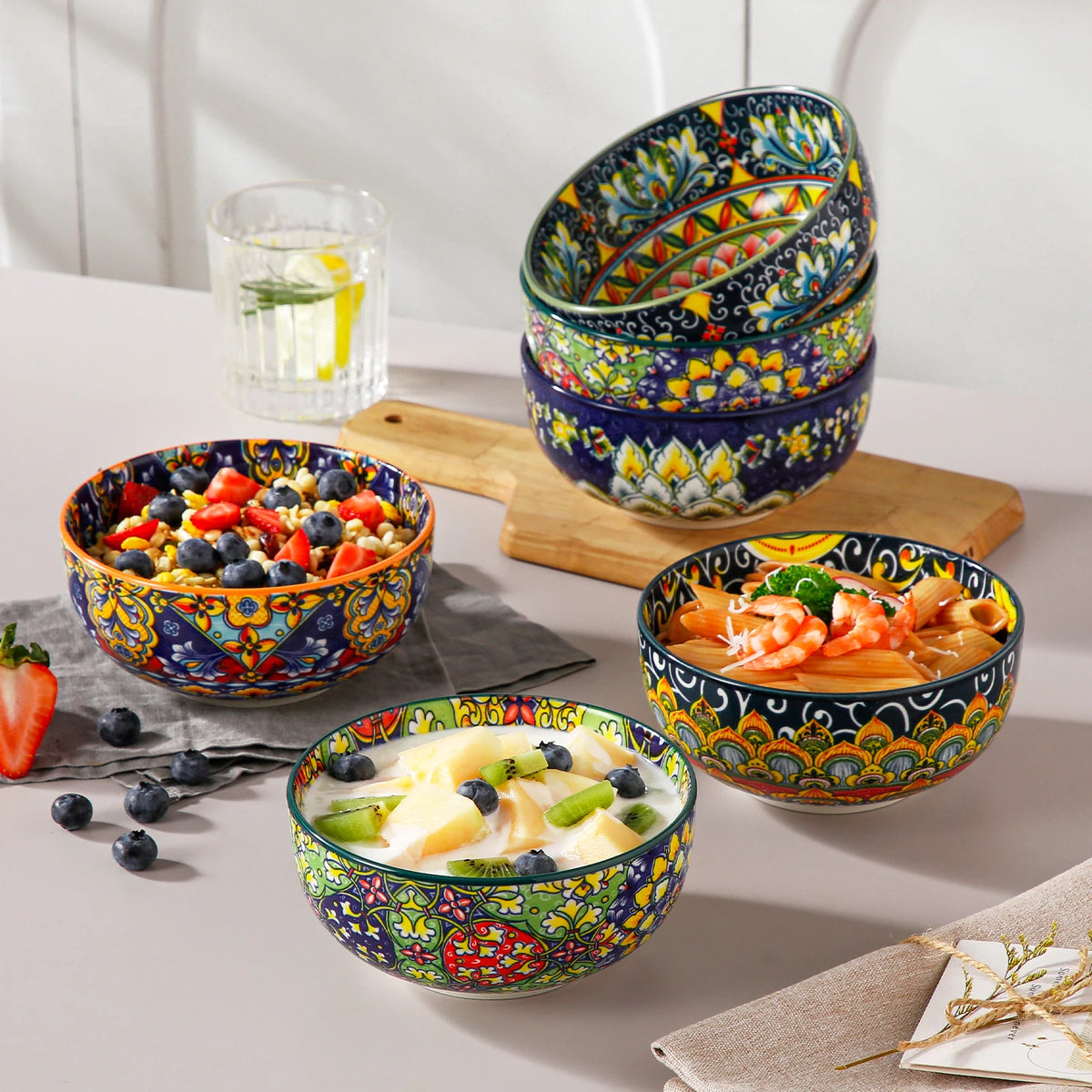 Malacasa 6 Piece Ceramic Bowl Set With Bohemian Floral Design