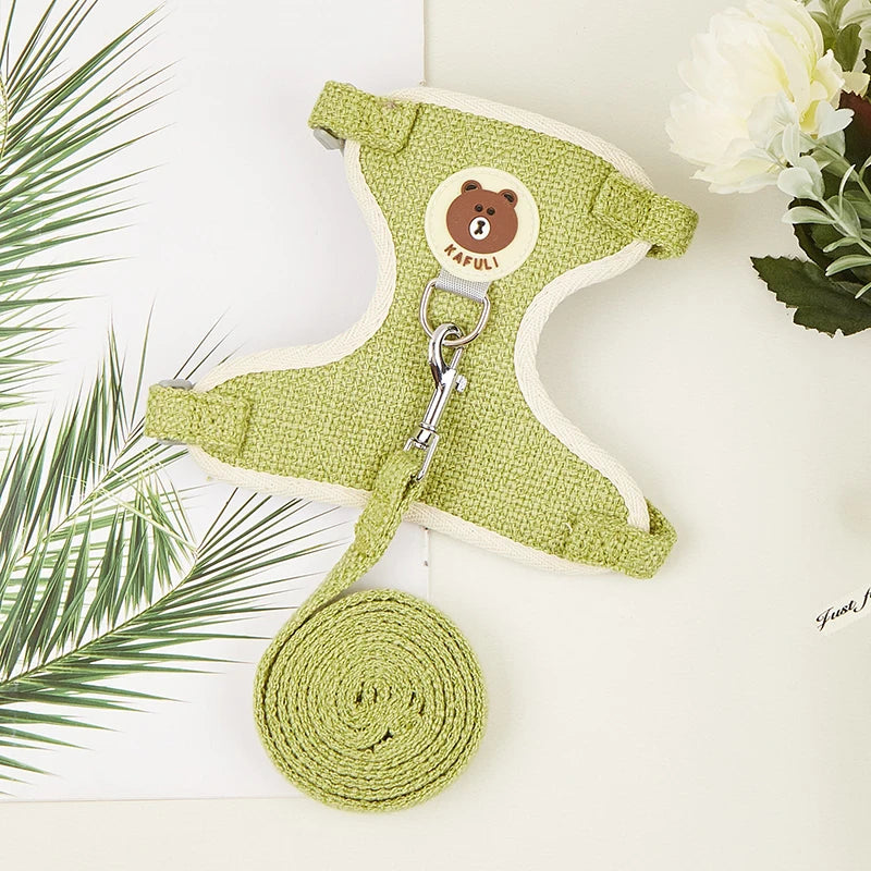 Padded Linen Rabbit Harness And Leash Set For Outdoor Walks