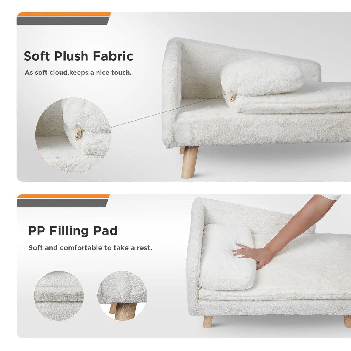Elevated Solid Wood Leg Pet Sofa Bed With Plush Cushion