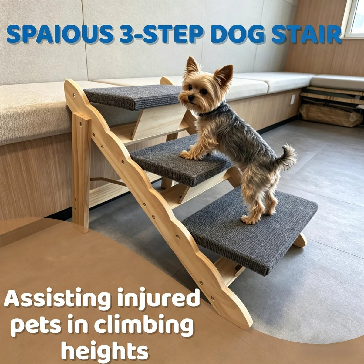 HImiss Non Slip Wooden Dog Stairs And Foldable Pet Ramp
