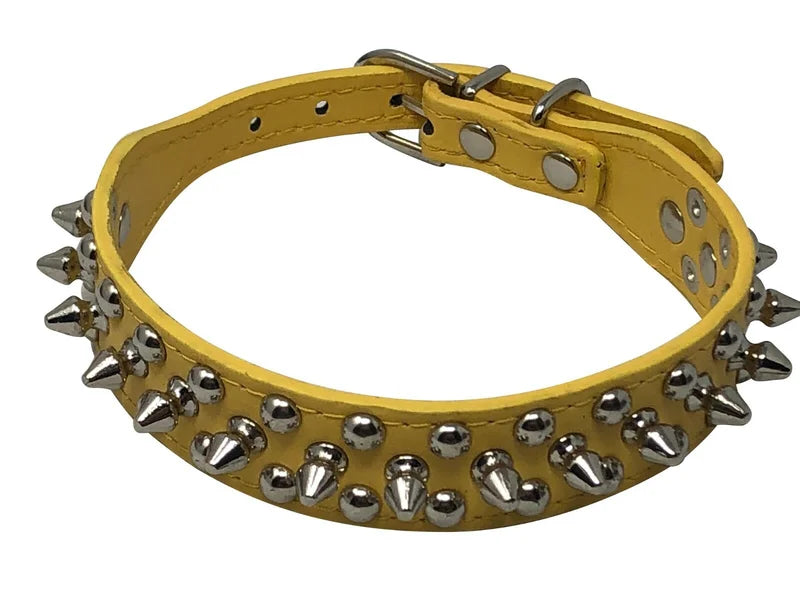 Studded Spiked Faux Leather Dog Collar With Adjustable Rivet Design