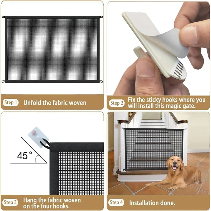 Folding Mesh Dog Safety Gate With Hooks For Indoor Pets