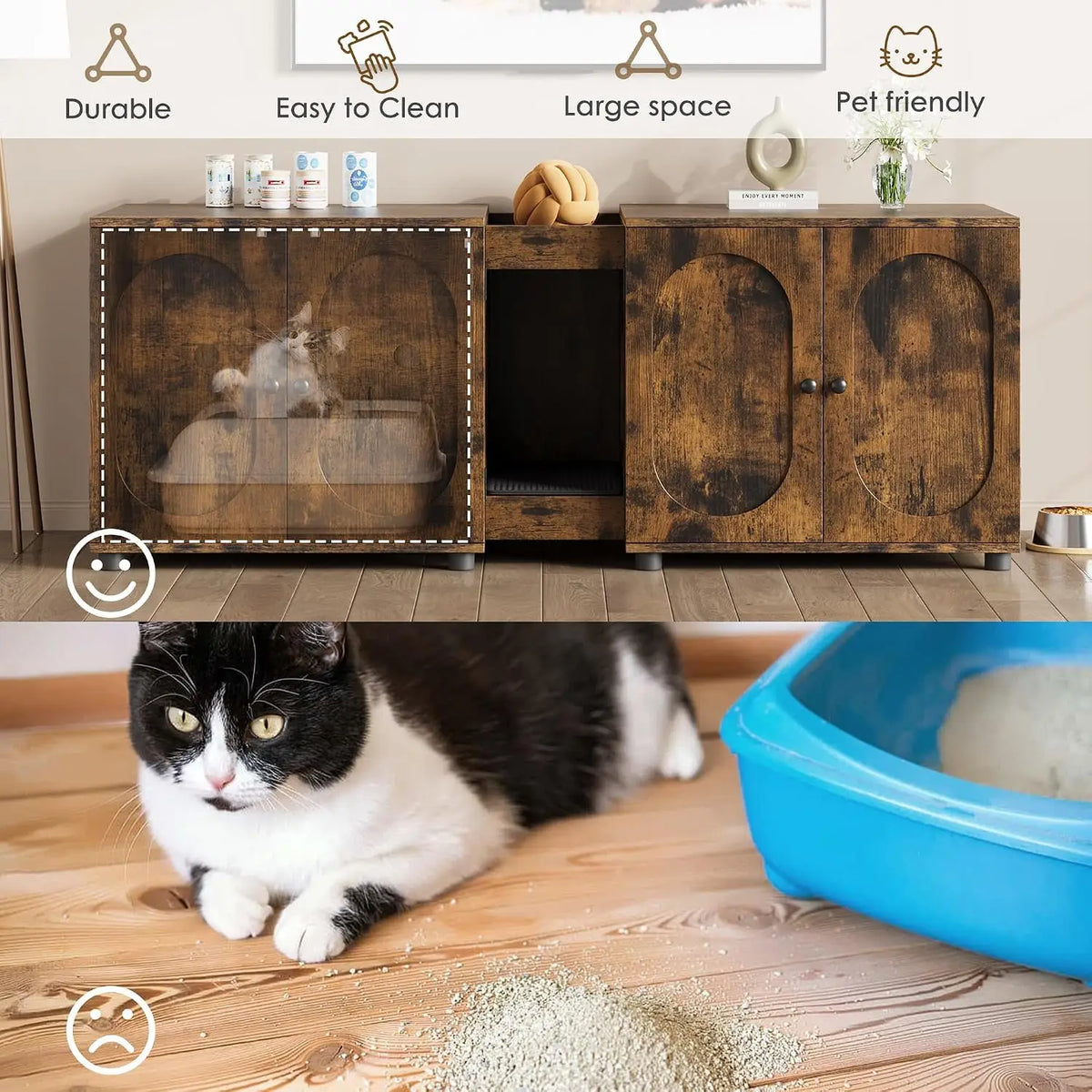 Garvee Double Cat Litter Box Enclosure Furniture With Storage