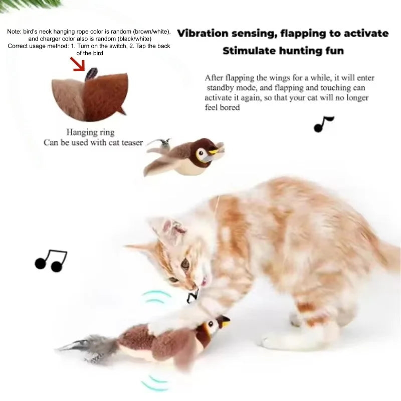 Interactive Plush Bird Cat Toy With Touch Activated Chirping
