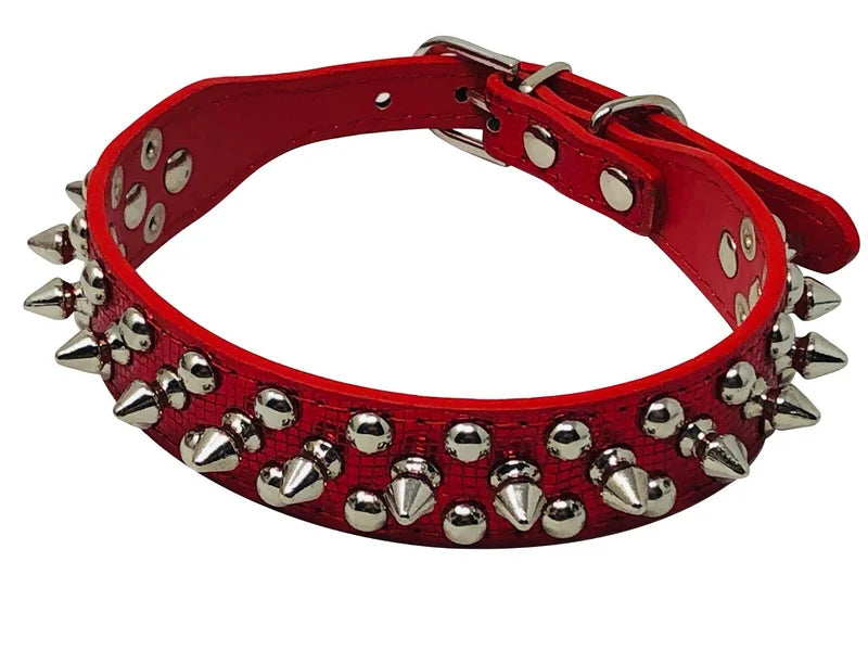 Studded Spiked Faux Leather Dog Collar With Adjustable Rivet Design
