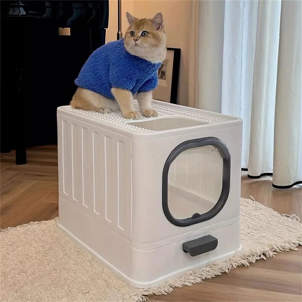 Enclosed Cat Litter Box With Drawer Scoop For Easy Cleaning