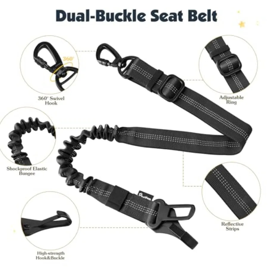 Adjustable Dog Car Harness Seatbelt Double Clips Breathable Nylon Vest