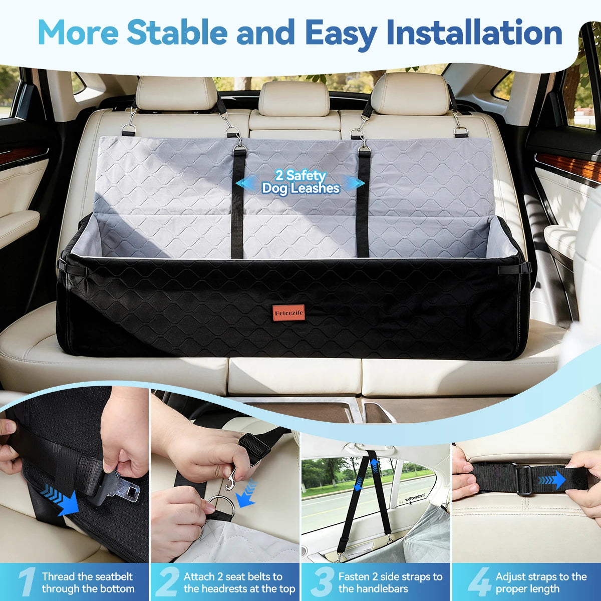 Domipet Comfortable Dog Car Seat With Integrated Safety Leashes