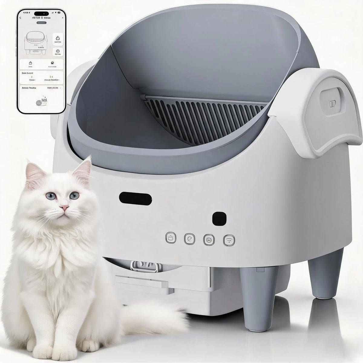 Automatic Self-Cleaning Cat Litter Box with Open-Top Safety Sensors