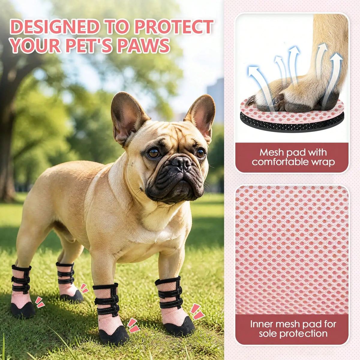 Breathable Mesh Dog Shoes With Non Slip Reflective Straps