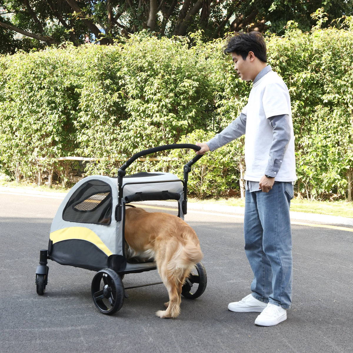 Portable Foldable Four Wheel Dog Stroller With Breathable Mesh Carrier