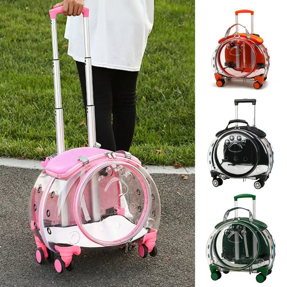 Pet Trolley Case, Clear Ventilation Holes Silent Wheels, Portable Cats Dogs Backpack Carrier for Outdoor Travel Use