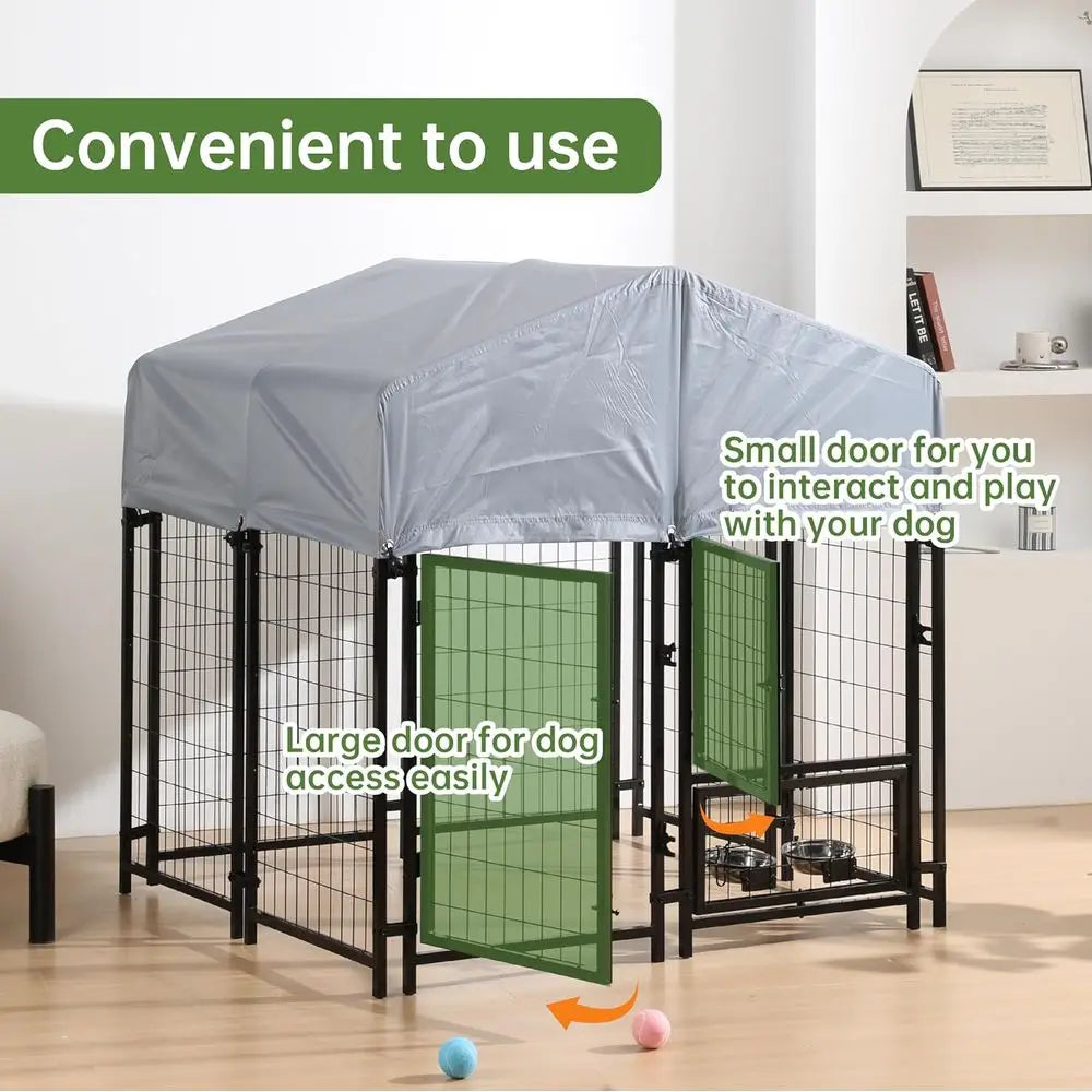 Heavy Duty Steel Outdoor Dog Kennel With Secure Lock Panels